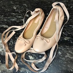 Forever 21 Blush Pink Lace-Up Ballerina Slippers